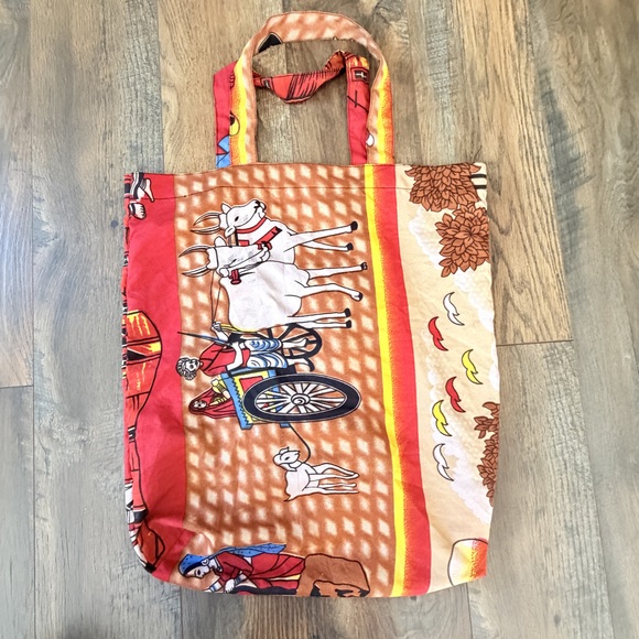 Handmade recycled cotton artistic chariot cloth grocery bag upcycled bag unique - Picture 7 of 9